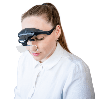 Lupa de cabezal recargable con ajuste de intensidad mediante cable usb