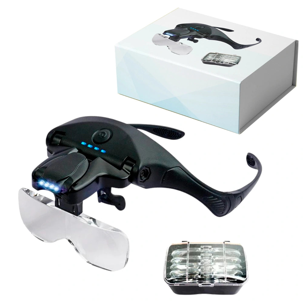 Lupa de Cabeza V5 PRO con 05 Lentes de Aumento Recargable